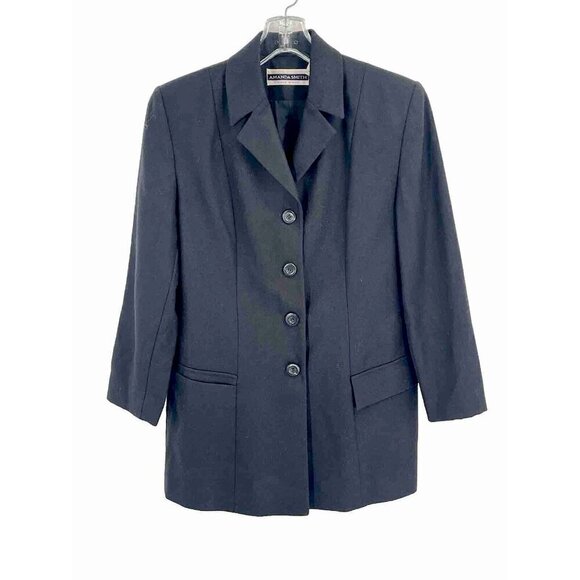 Amanda Smith Black Long Line Blazer Jacket 100% Wool Sz 4 - Picture 1 of 5